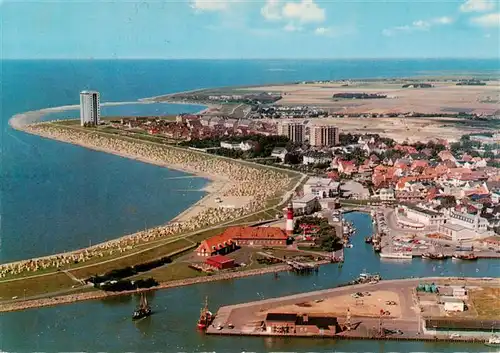 AK / Ansichtskarte  Buesum_Nordseebad Hafen mit Ort und Strand Fliegeraufnahme