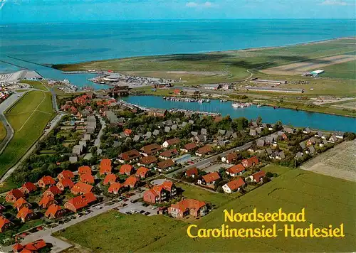 AK / Ansichtskarte  Carolinensiel-Harlesiel_Ostfriesland Fliegeraufnahme mit Hafen und Feriendorf der DBP