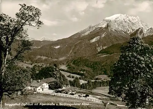 AK / Ansichtskarte  Ramsau__Berchtesgaden Berggasthaus und Pension Zipfhaeusl mit Alpenstrasse und Berchtesgadener Alpen