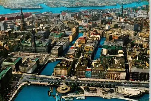 AK / Ansichtskarte  Hamburg Binnenalster Jungfernstieg und Blick ueber die City zum Hafen