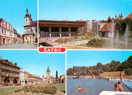 AK / Ansichtskarte  Zatec_Saaz_CZ Hostalkovo namesti Kulturni dum Namesti VRSR Koupaliste