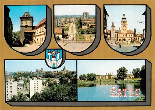 AK / Ansichtskarte  Zatec_Saaz_CZ Knezska brana Sidliste Podmesti Namesti VRSR Nove a stare mesto Pohled od Ohre