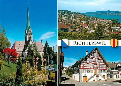 AK / Ansichtskarte  Richterswil_ZH Ref Kirche Siedlung am Zuerichsee Ehem Gasthof Baeren heute Ortsmuseum