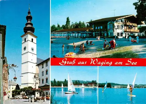 AK / Ansichtskarte 73904332 Waging_See Kirche Seepartien Hotel
