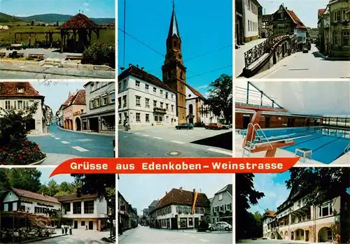 AK / Ansichtskarte 73904351 Edenkoben Weinlehrpfad Klosterstrasse Stadthaus Ev Kirche Stadtberg Hallenbad Sesselbahn Schafsplatz