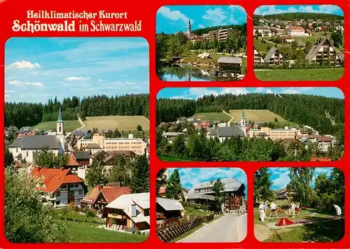 AK / Ansichtskarte  Schoenwald_Schwarzwald Kirche Panorama Teilansichten Strasse Minigolfplatz