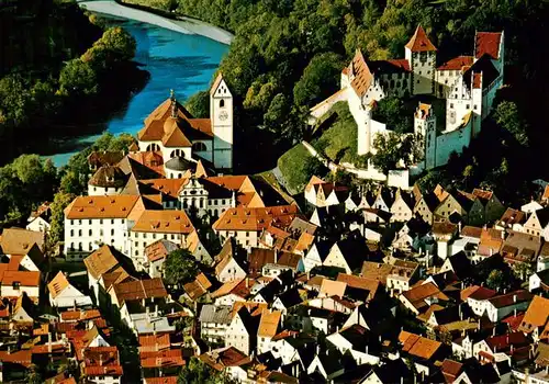 AK / Ansichtskarte  Fuessen_Allgaeu Altstadt mit Hohem Schloss und ehem Kloster St Mang Fliegeraufnahme