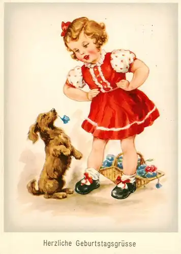 AK / Ansichtskarte  Hunde_dogs_chiens Geburtstagsgruesse Kind Hund
