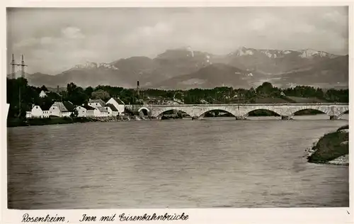 AK / Ansichtskarte  Rosenheim__Bayern Inn mit Eisenbahnbruecke Alpenblick