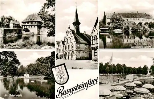 AK / Ansichtskarte 73904687 Burgsteinfurt Schlossmuehle Rathaus Fuerstliches Schloss Bagnosee Freibad