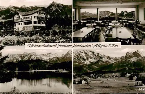 AK / Ansichtskarte  Seeg_Allgaeu Weinrestaurant Pension Seeleuten Gaststube Gesamtansicht Alpenpanorama Partie am See