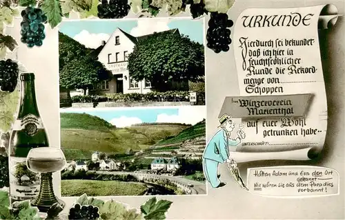 AK / Ansichtskarte 73904725 Marienthal_Dernau Winzerverein Gasthaus Panorama Weinreben Urkunde