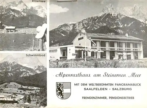 AK / Ansichtskarte 73904759 Saalfelden_Steinernes_Meer_AT Alpenrasthaus am Steinernen Meer Panorama Ritzensee Schwimmbad