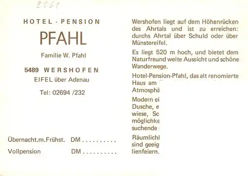 AK / Ansichtskarte 73904768 Wershofen Hotel Pfahl Fremdenzimmer Sauna Restaurant