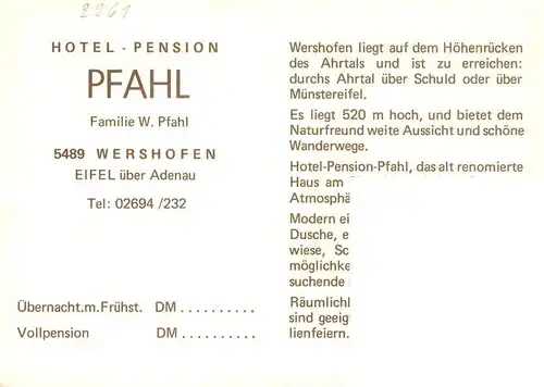 AK / Ansichtskarte  Wershofen Hotel Pfahl Fremdenzimmer Sauna Restaurant