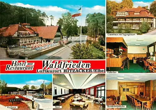 AK / Ansichtskarte  Hitzacker_Elbe Hotel Restaurant Waldfrieden Gaestehaus Kellerbar Kegelbahn Saal Kurhaus