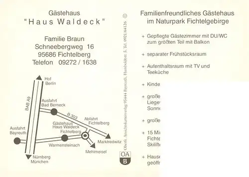 AK / Ansichtskarte  Fichtelberg_Fichtelgebirge_Bayreuth Gaestehaus Haus Waldeck Fremdenzimmer Gastraum Panorama