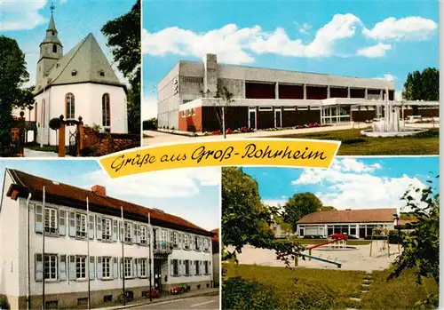 AK / Ansichtskarte 73904955 Gross-Rohrheim Kirche Schule Gebaeude Kinderspielplatz