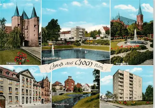 AK / Ansichtskarte  Goch Steintor Schwanenteich Stadtpark Am Rathaus Nierspartie Hochhaus