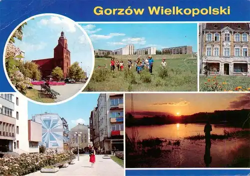 AK / Ansichtskarte  Gorzow_Wielkopolski_Landsberg_Warthe_PL Gotycka katedra Osiedle mieszkaniowe Dolinki Kamieniczka przy ulicy Hawelanskiej Zachod slonca nad Warta