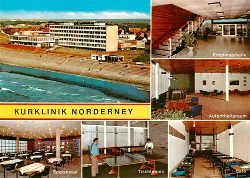 AK / Ansichtskarte 73905135 Norderney_Nordseebad Kurklinik Norderney Empfangshalle Aufenthaltsraum Speisesaal Tischtennis Cafe