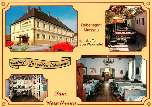 AK / Ansichtskarte 73905205 Maissau Gasthof Zur Alten Schmiede Terrasse Gastraum Vinothek