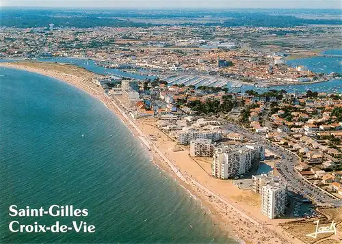 AK / Ansichtskarte  Saint-Gilles-Croix-de-Vie_Vendee La Grande Plage et le Port Vue aerienne