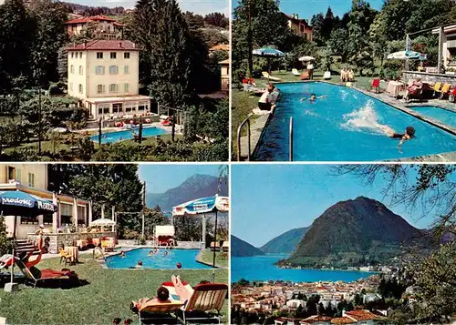 AK / Ansichtskarte  Lugano_Lago_di_Lugano_TI Pensione Selva Freibad Panorama