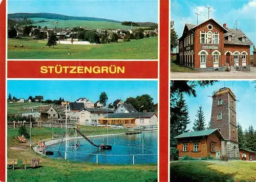 AK / Ansichtskarte 73905300 Stuetzengruen Teilansicht Gasthaus Bahnschloesschen Naherholungszentrum Aussichtsturm auf dem Kuhberg