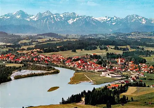 AK / Ansichtskarte 73905394 Lechbruck_See Fliegeraufnahme mit Tiroler und Allgaeuer Alpen