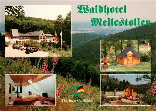 AK / Ansichtskarte  Saalfeld_Saale Waldhotel Mellestollen Appartement Huette Spielplatz