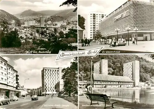 AK / Ansichtskarte  Suhl_Thueringer_Wald Blick vom Laufenberg Centrum Warenhaus Wilhelm Pieck Strasse Waffenmuseum