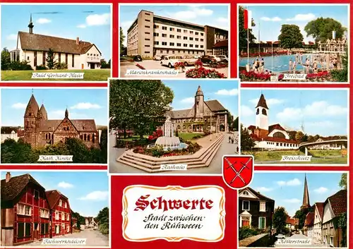 AK / Ansichtskarte  Schwerte Paul Gerhard Haus Marienkrankenhaus Freibad Kath Kirche Rathaus Freischuetz Fachwerkhaeuser Ketterstrasse