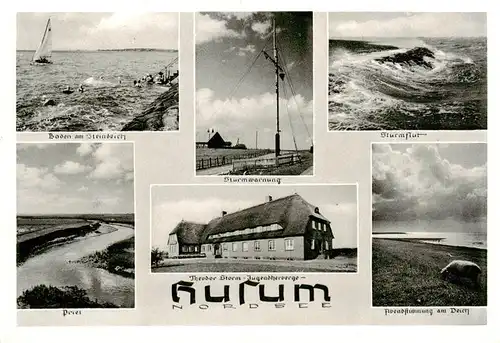 AK / Ansichtskarte  Husum__Nordfriesland Baden am Steindeich Sturmwarnung Sturmflut Priel Theodor Storm Jugendherberge Abendstimmung