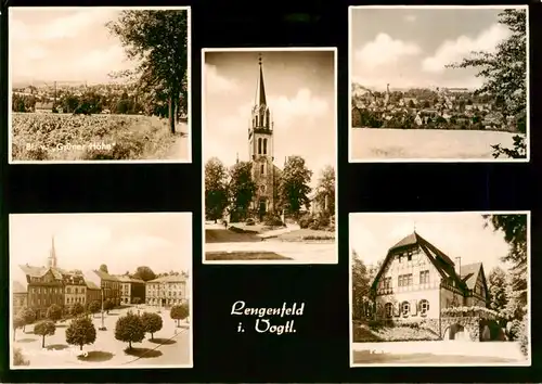 AK / Ansichtskarte 73905537 Lengenfeld__Vogtland Panorama von Gruener Hoehe Kirche Aug Bebel Platz Parkhotel