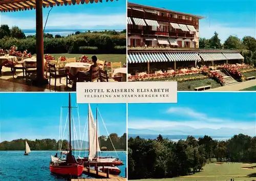 AK / Ansichtskarte 73905652 Feldafing_Starnbergersee Hotel Kaiserin Elisabeth Terrasse Segelboote Panorama