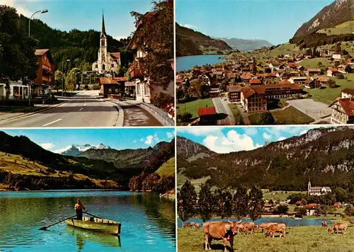 AK / Ansichtskarte  Lungern_OW Strassenpartie Panorama Bootspartie Panorama