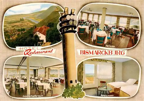 AK / Ansichtskarte 73905760 Hausberge_Porta_Westfalica Hotel Restaurant Bismarckburg Terrasse Gesellschaftsraum Hotelzimmer