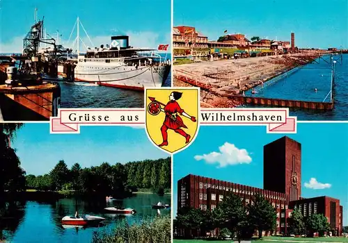 AK / Ansichtskarte  Wilhelmshaven Schiffsanlegestelle Gondelteich Rathaus Strandpartie