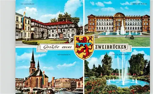 AK / Ansichtskarte 73906045 Zweibruecken_Pfalz Am Herzogsplatz Ehem Schloss Alexanderkirche Cafe im Rosengarten
