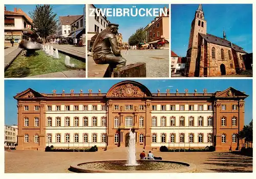 AK / Ansichtskarte 73906048 Zweibruecken_Pfalz Wasserspiele Skulptur Kirche Schloss