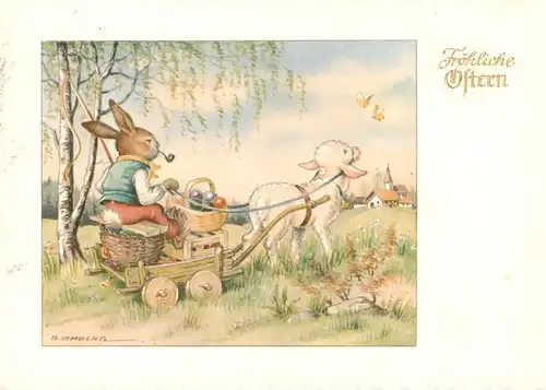 AK / Ansichtskarte 73906199 Ostern_Easter_Paques_Pasqua G. Lambert Hase Schaff Osterkorb