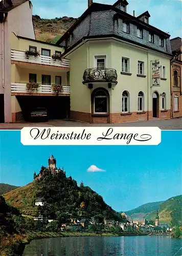 AK / Ansichtskarte 73906239 Cochem_Kochem_Mosel Weinstube Lange Moselpartie mit Schloss