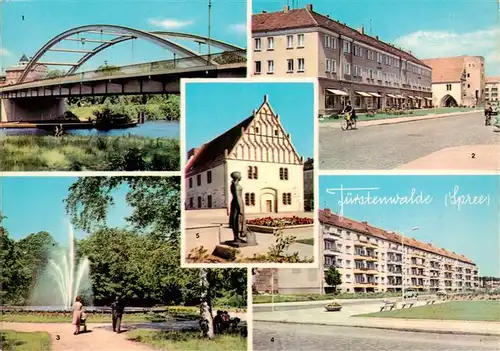 AK / Ansichtskarte  Fuerstenwalde_Spree Bruecke der Ernst Thaelmann Pioniere Muehlenstrasse mit altem Rathaus Stadtpark Strasse der Jugend Rathaus