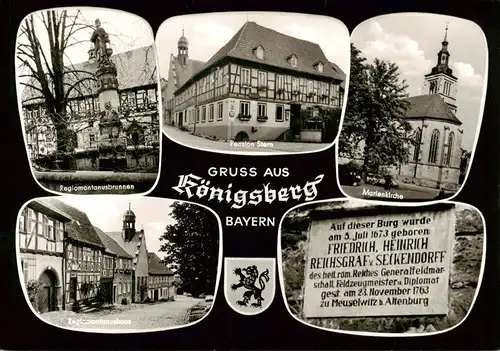 AK / Ansichtskarte 73906278 Koenigsberg_Bayern Regiomontanusbrunnen Pension Stern Marienkirche Regiomontanushaus Gedenktafel