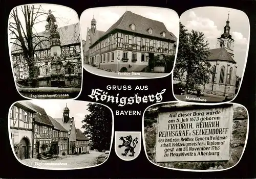 AK / Ansichtskarte  Koenigsberg_Bayern Regiomontanusbrunnen Pension Stern Marienkirche Regiomontanushaus Gedenktafel