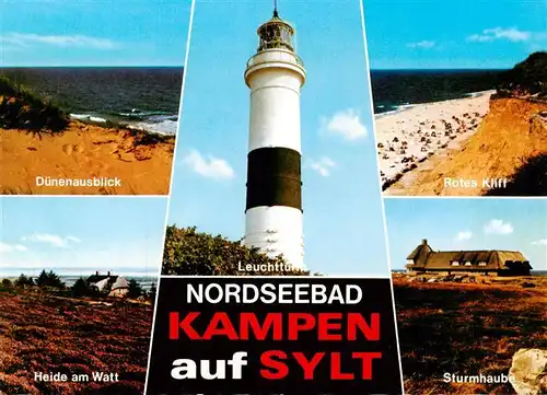 AK / Ansichtskarte  Kampen__Sylt Duenenausblick Rotes Kliff Heide am Watt Leuchtturm Sturmhaube