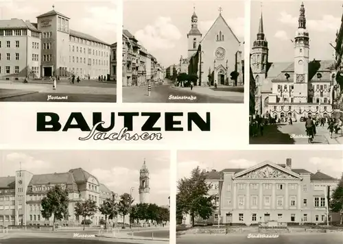 AK / Ansichtskarte 73906359 Bautzen Postamt Steinstrasse Rathaus Museum Stadttheater