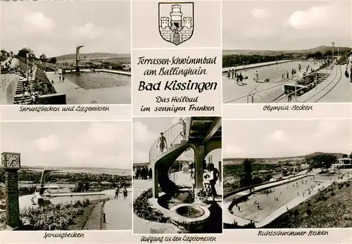 AK / Ansichtskarte  Bad_Kissingen Sprungbecken und Liegewiesen Terrassenschwimmbad Olympia Becken Sprungbecken Aufgang zu den Liegeterrassen Nichtschwimmer Becken