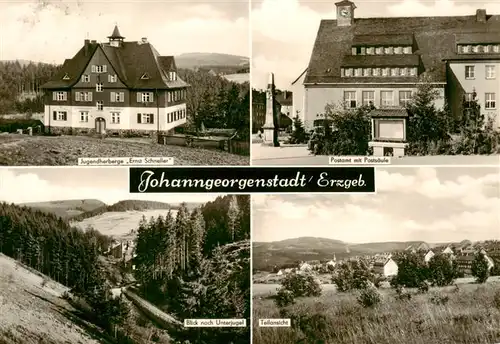 AK / Ansichtskarte 73906427 Johanngeorgenstadt Jugendherberge Ernst Schneller Postamt mit Postschule Unterjugel Teilansicht